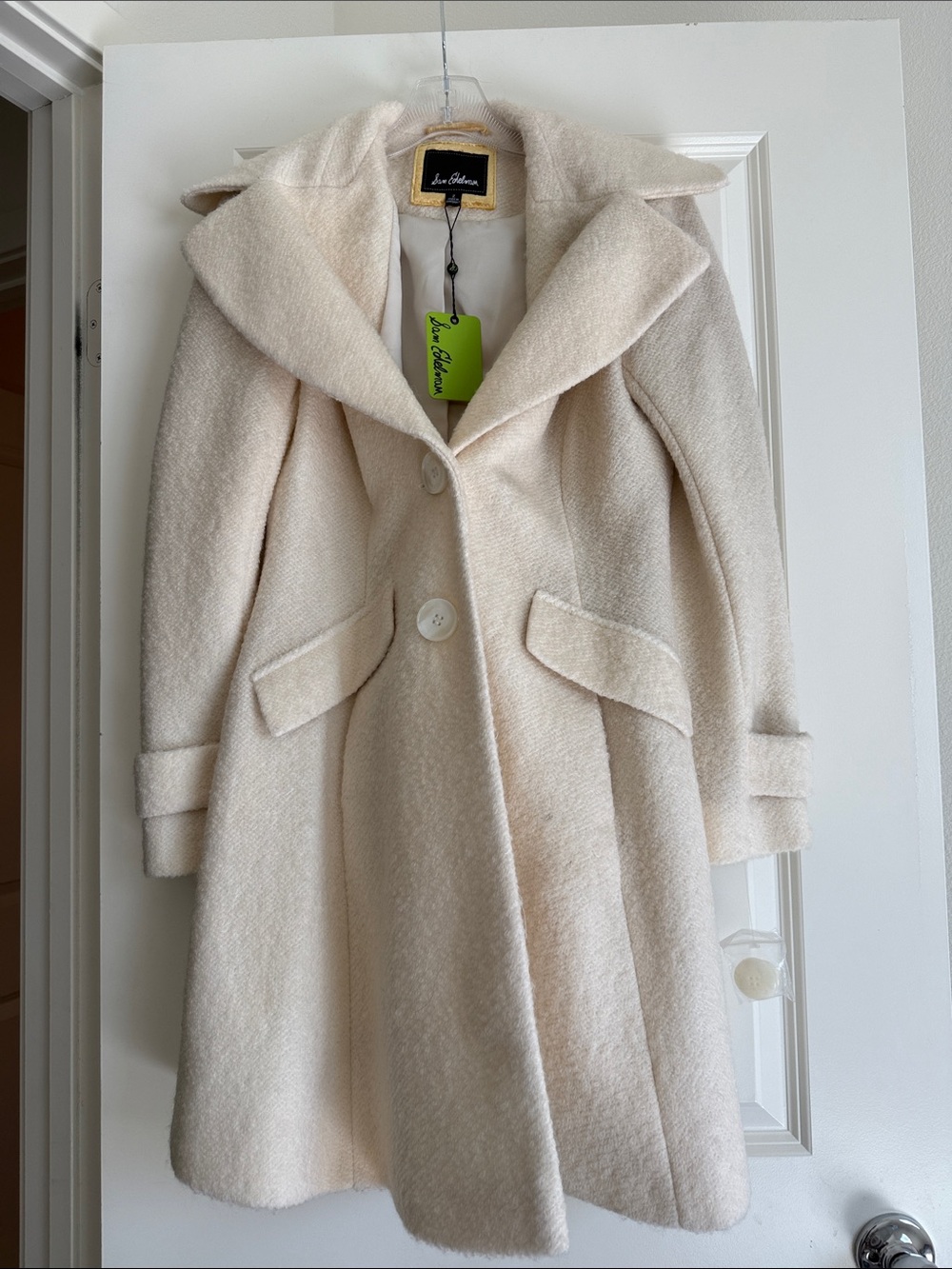 Sam Edelman Cream Hooded Wool-Blend Trench Coat
